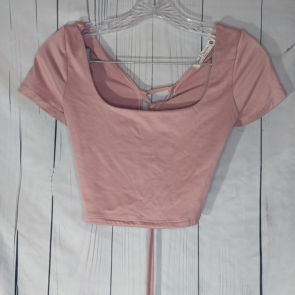 Cloud Dancer Pink Women's Coquette Balletcore Crop Top With Tie Back Size M